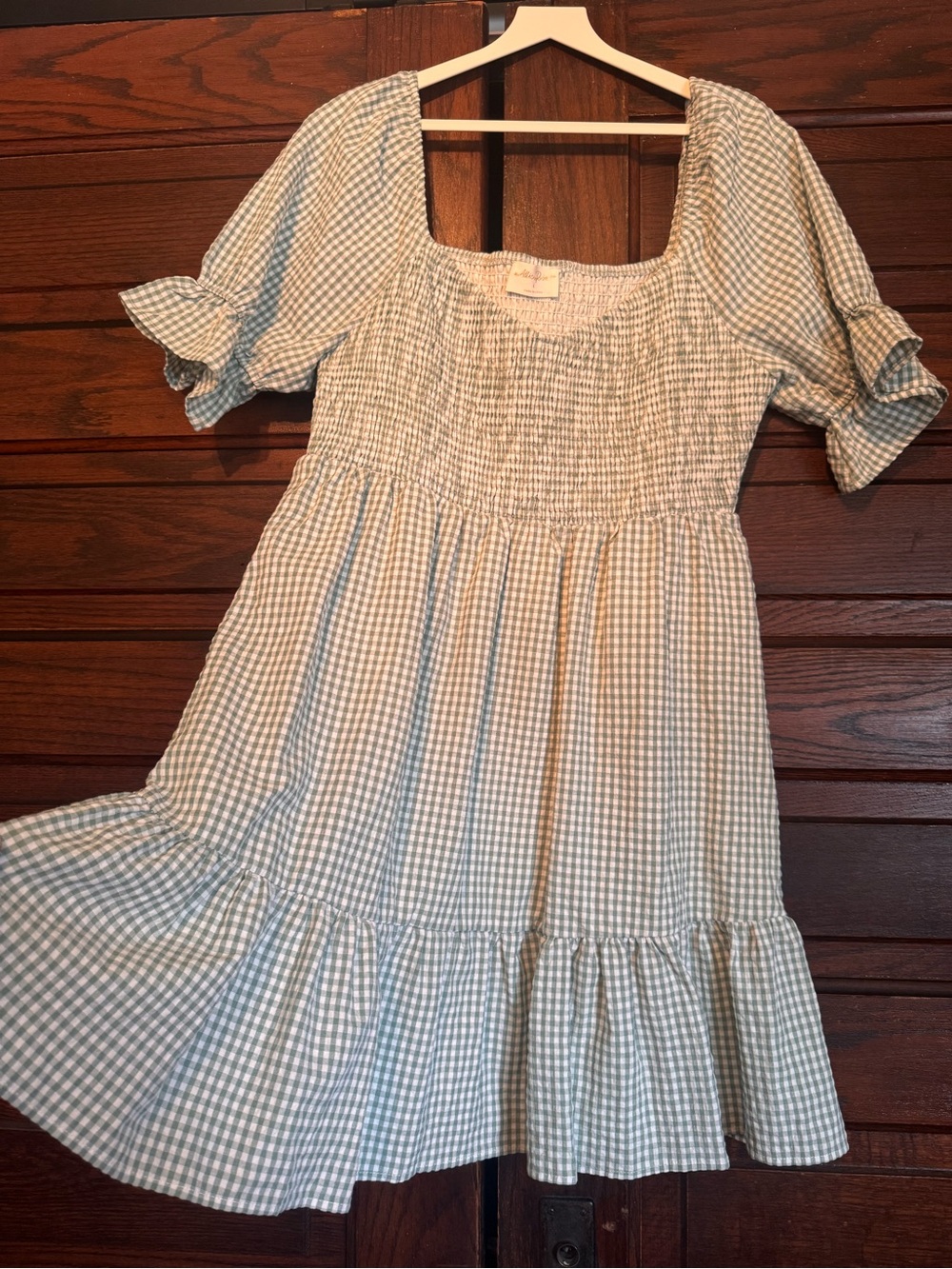 Women’s Smocked Gingham Dress in Light Green